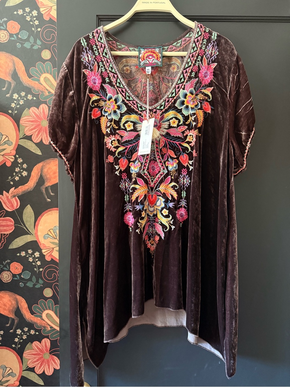 Johnny Was Ioana Velvet Drape Top NWT Size XXL Embroidered Colorful Boho Shirt - Picture 1 of 6